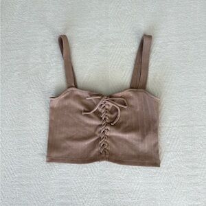 Forever 21 Taupe Lace-Up Crop Top